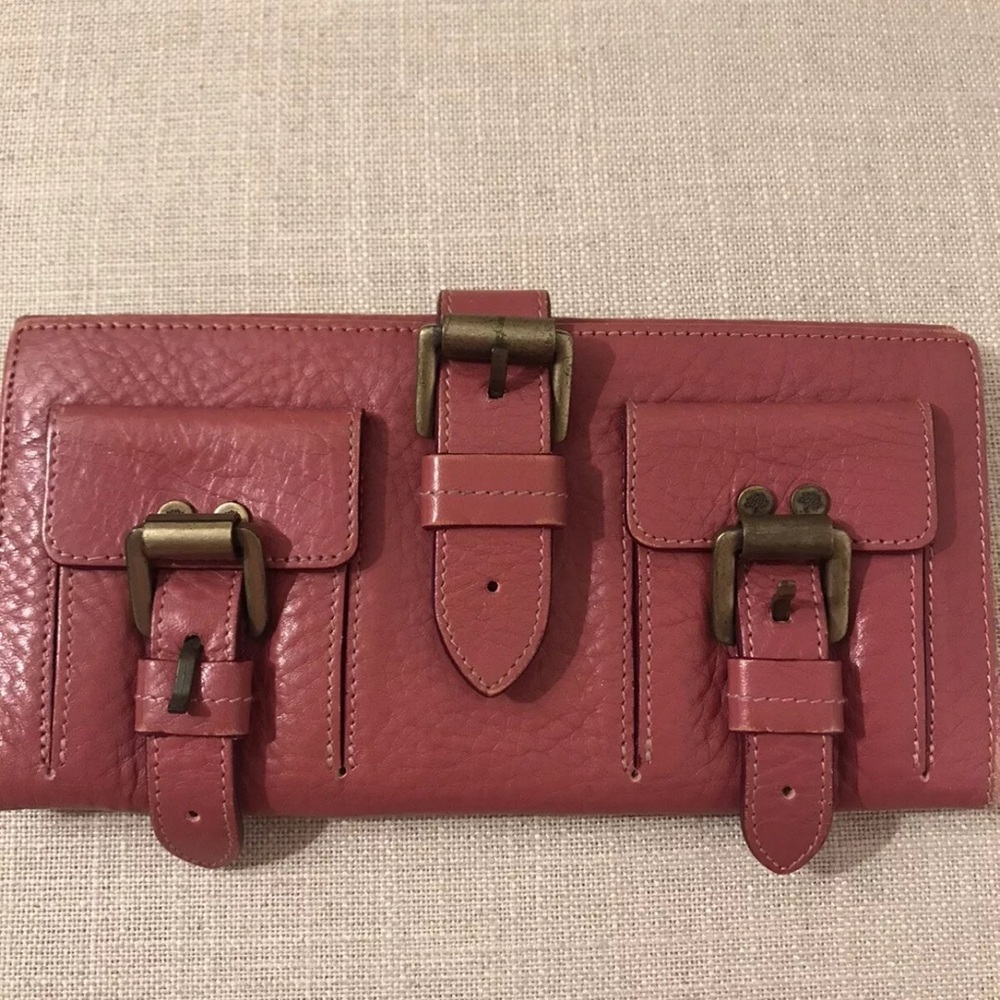 Mulberry Pink Leather Wallet with Buckle Detail